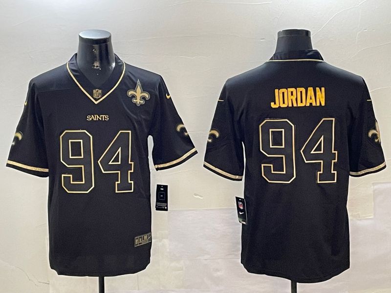 Men New Orleans Saints #94 Jordan Black Gold Throwback 2024 Nike Limited NFL Jersey style 4